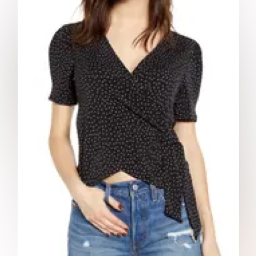 Black White Polka Dot Wrap Top Size XS